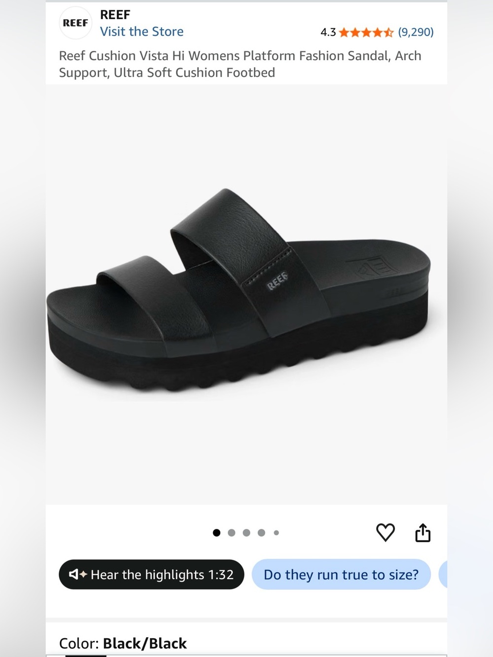 Reef Women's Cushion Vista Hi Platform Slide Sandal - Black